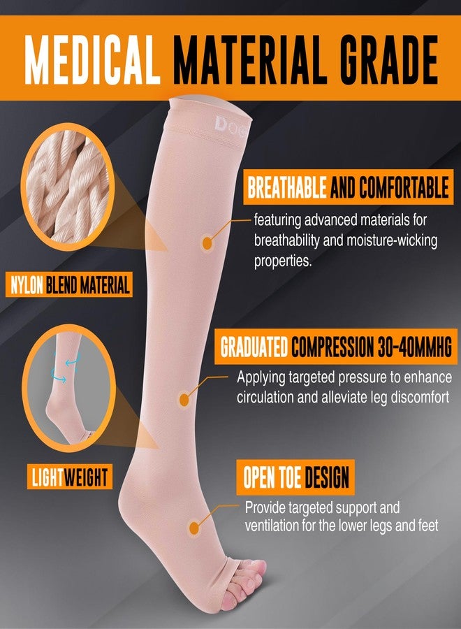 Doc Miller Open Toe Compression Socks for Men & Women, 30-40 mmHg Knee High Support, Toeless Design for Daily Leg Comfort, Breathable Nylon Spandex, 1 Pair - Image 4